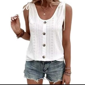 White Eyelet Button-Down Top